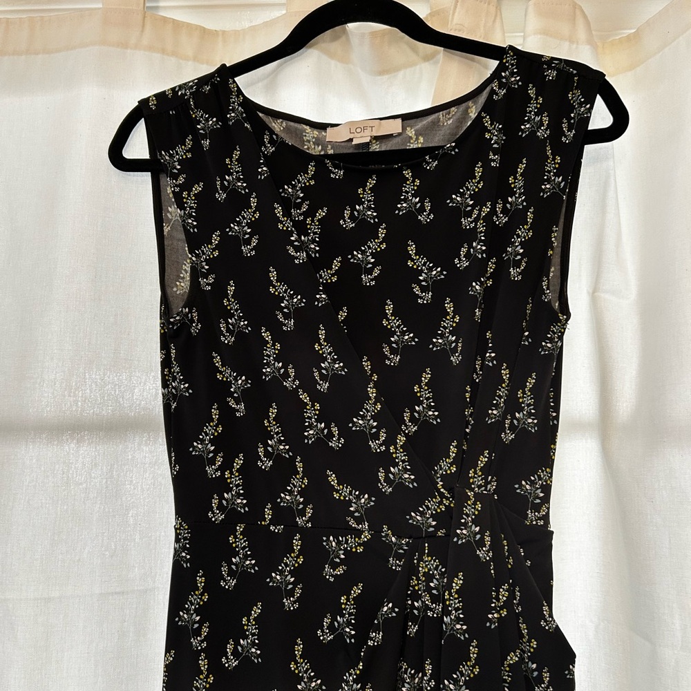 LOFT Black Dress with Yellow Floral Accents